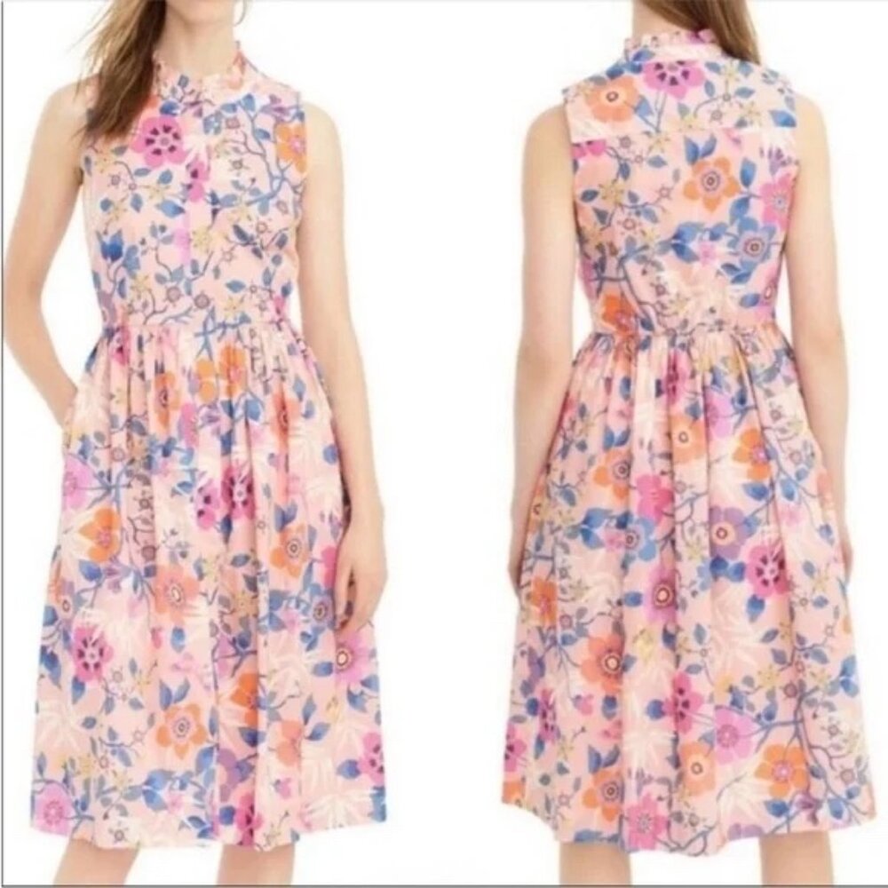J. Crew Liberty Fabric Vibrant Floral Button-Down Midi Dress Size 4 - Picture 3 of 10